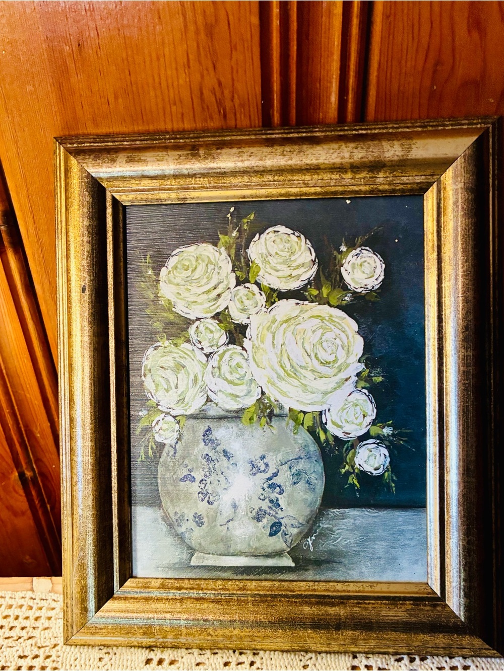 Hobby Lobby Gold Frame White Rose Bouquet Wall Art